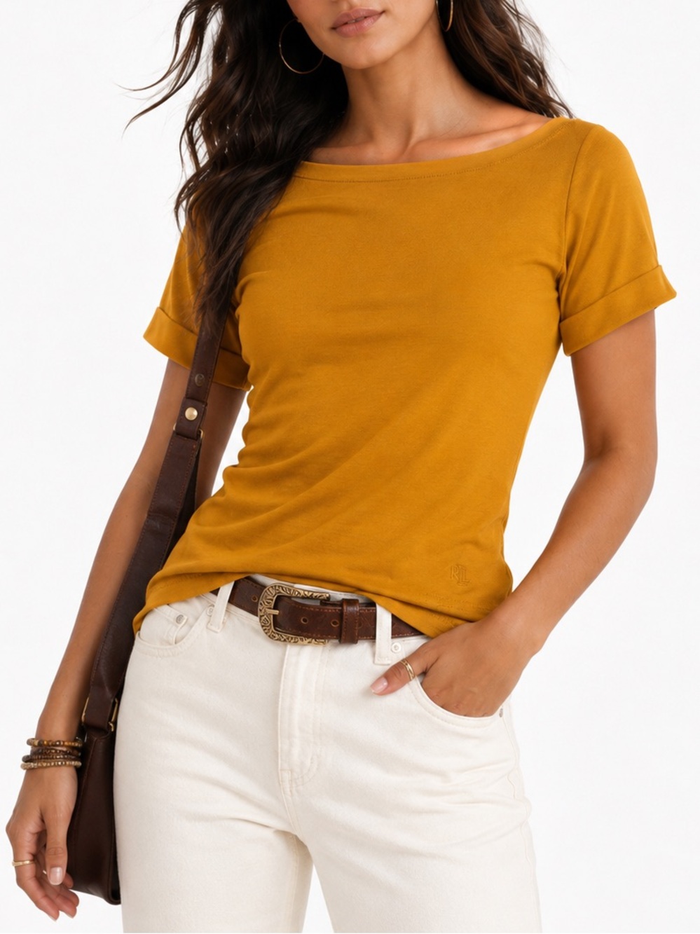 Lauren Ralph Lauren Mustard Boat Neck Top Quiet Luxury Preppy S